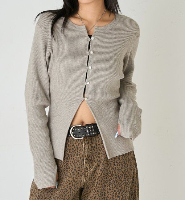  「RIBBED KINT NARROW CARDIGAN」|カーディガン|グレー