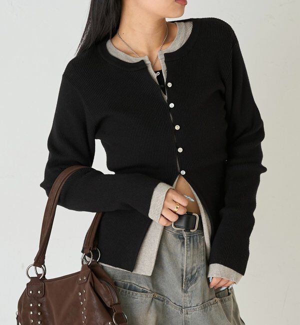  「RIBBED KINT NARROW CARDIGAN」|カーディガン|ブラック