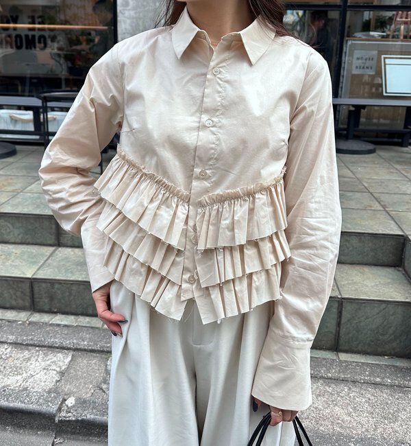  「裾フリルシャツ」|シャツ・ブラウス|ベージュ