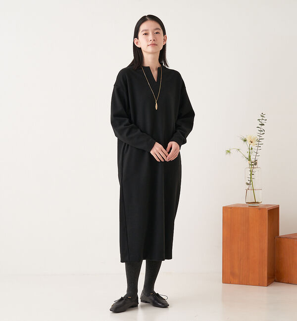 collex「ウール混 バックフォルム前スリットワンピース」|ワンピース|ブラック