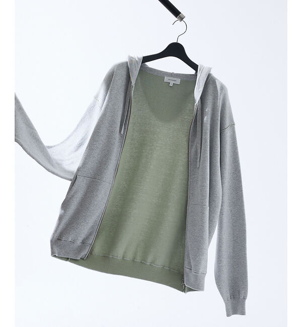 ABAHOUSE「【リバーシブルカラー】14Gコットン ニット ZIPパーカー」|パーカー|ライトグレー
