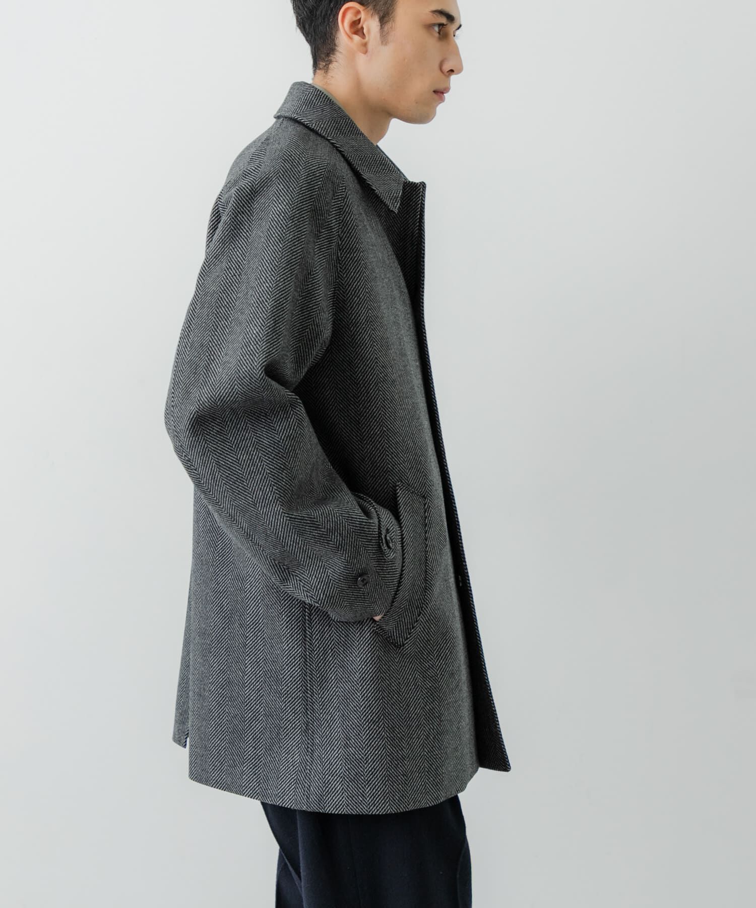 URBAN RESEARCH「WINDPROOF TWEED HALF COAT」|ノーカラーコート|