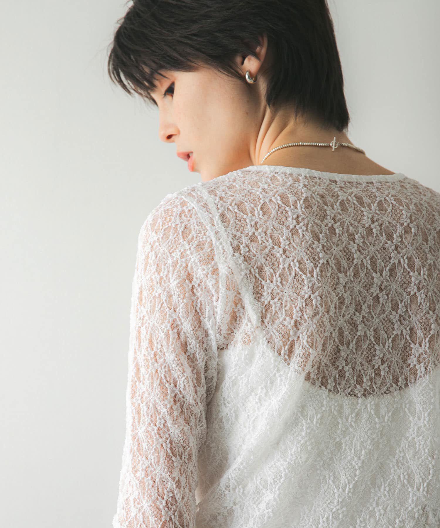 URBAN RESEARCH「ストレッチレースクルーネックブラウス」|Tシャツ・カットソー|