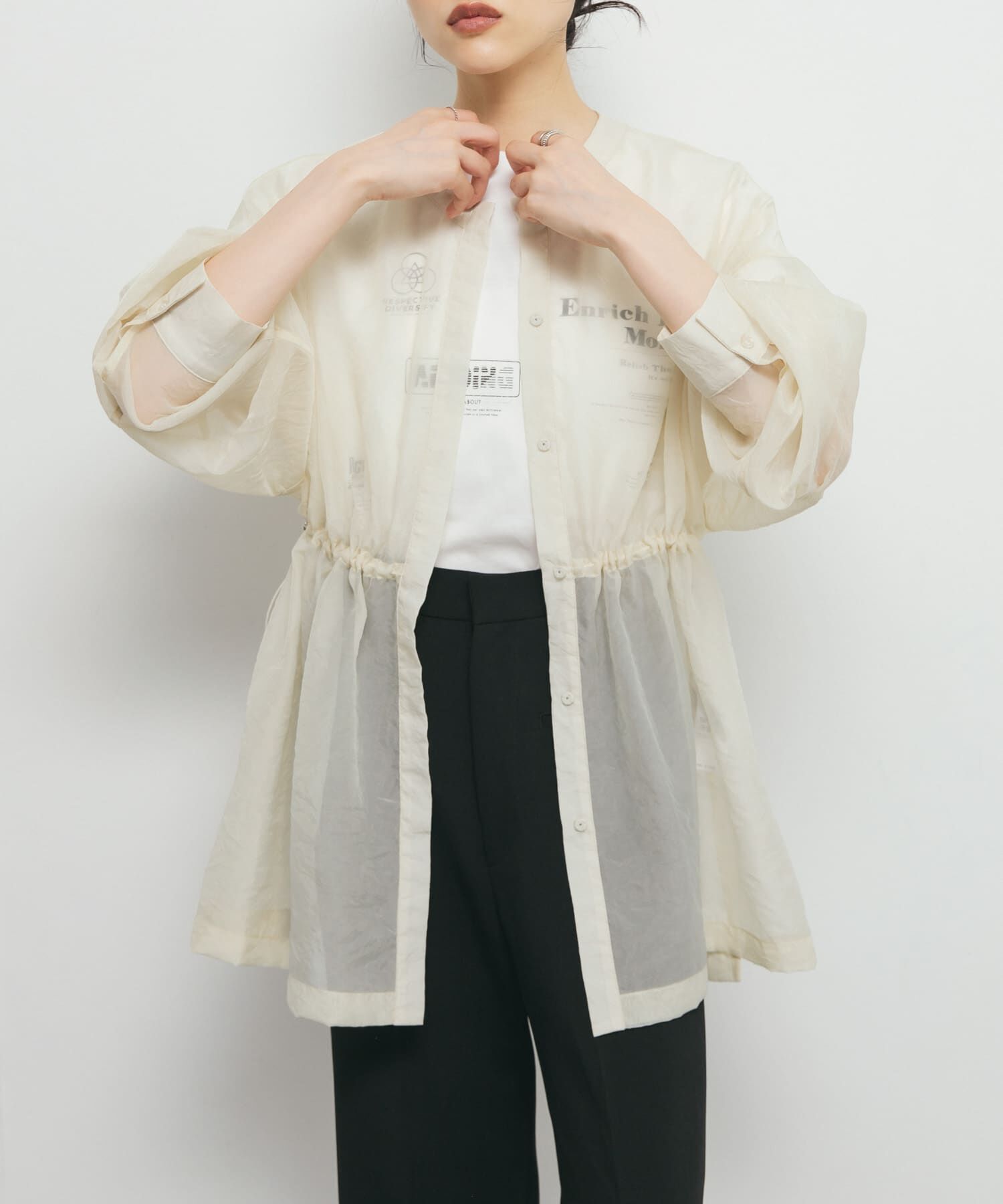  「シアードロストカラーレスシャツ」|シャツ・ブラウス|アイボリー