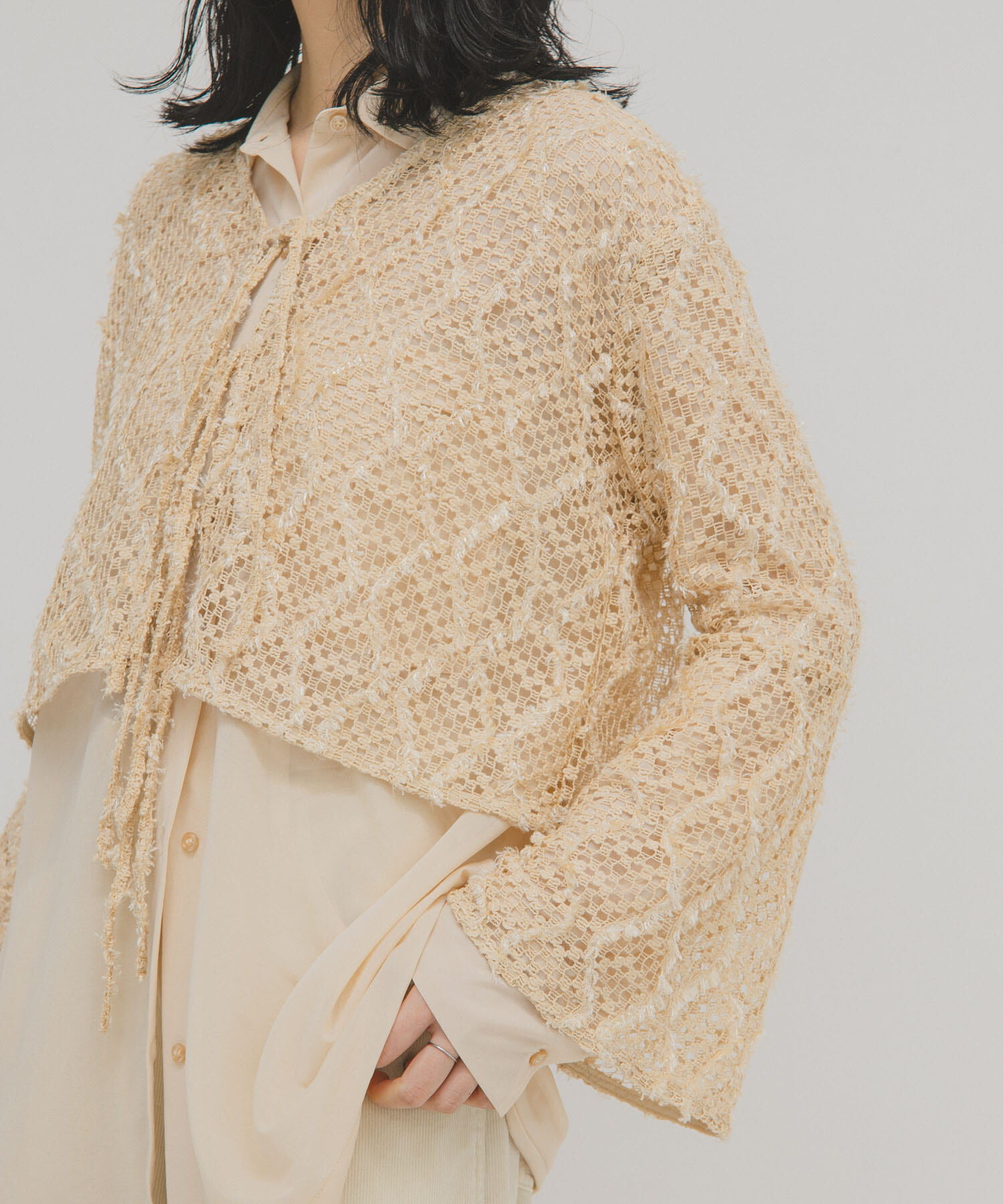  「フェザーメッシュカーディガン」|カーディガン|ベージュ