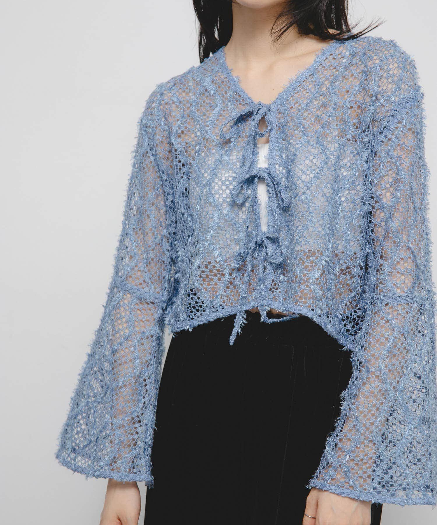  「フェザーメッシュカーディガン」|カーディガン|ブルー