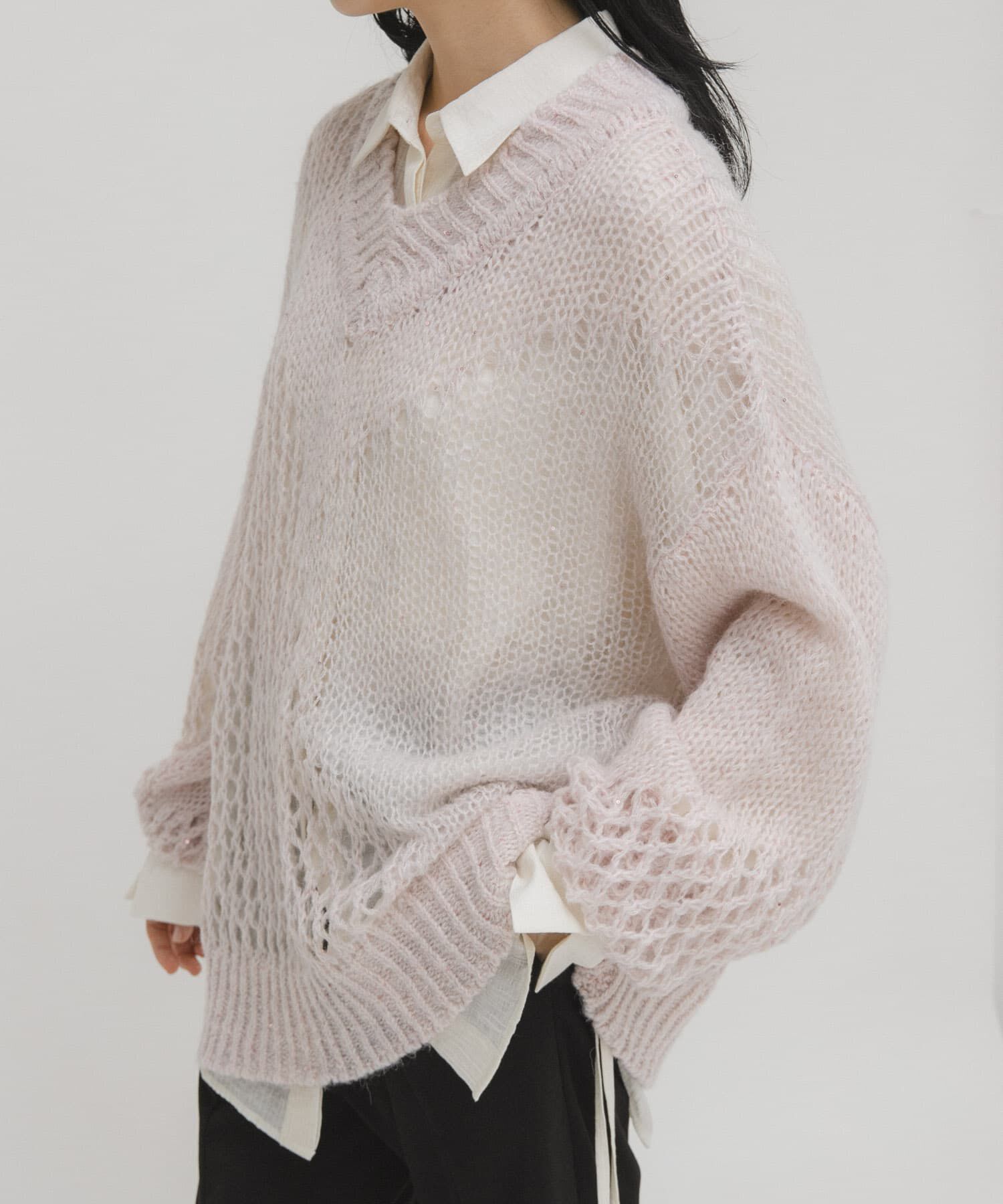  「シースルースパンコールニット」|ニット・セーター|ピンク