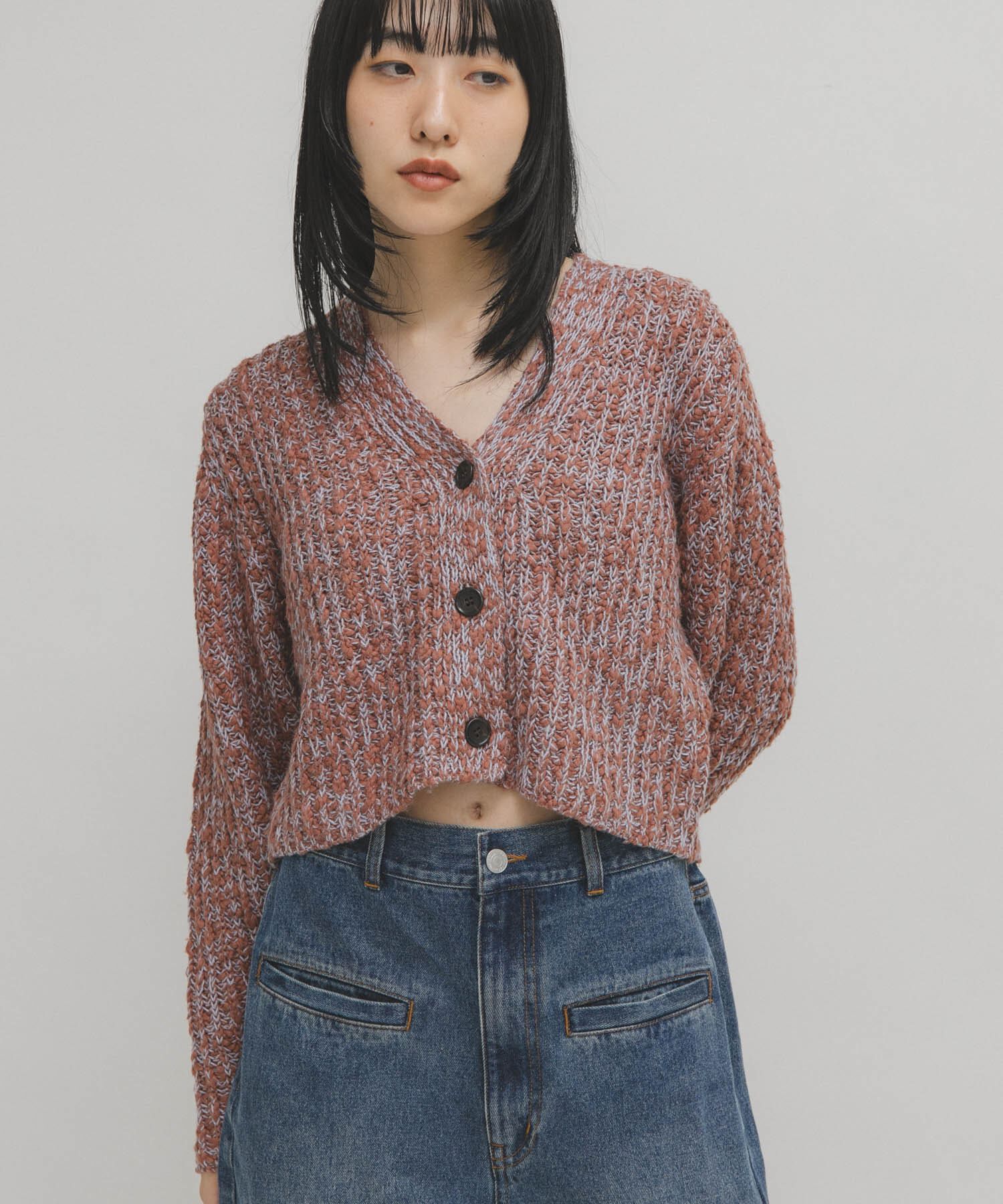  「スラブMIXショートカーディガン」|ニット・セーター|ブラウン系その他