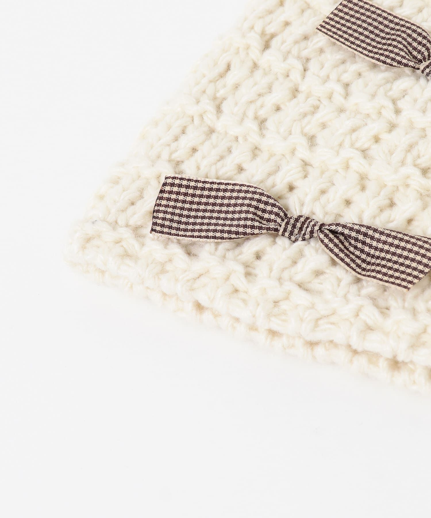  「チェックリボンニットビーニー」|ニット帽|