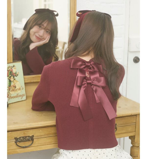  「バックリボンショートカーディガン」|カーディガン|ボルドー