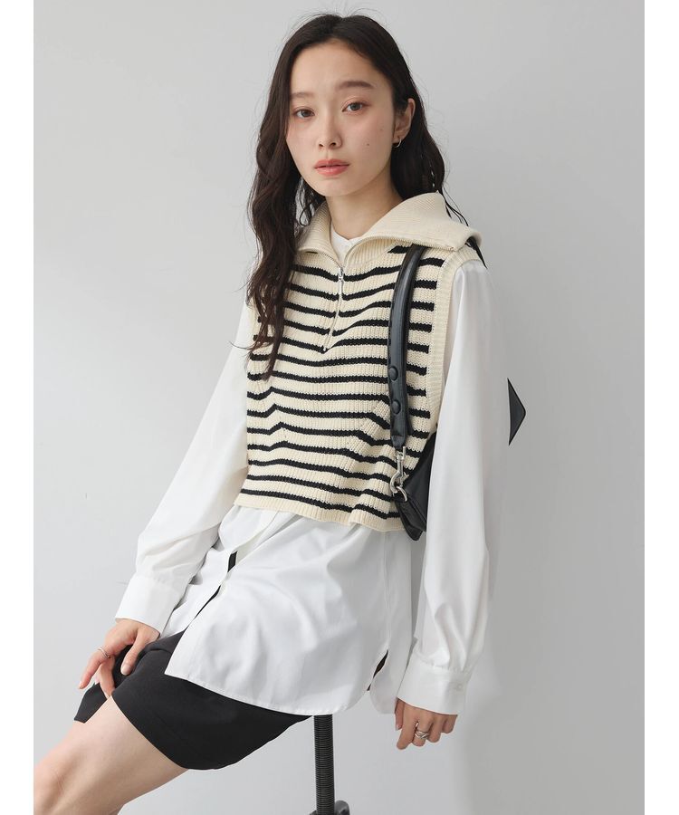 earth music&ecology「SET　Zipニットベスト+ブラウス」|ベスト・ジレ|Border