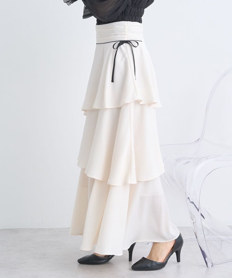 earth music&ecology「サイドリボンティアードスカート」|フレア|