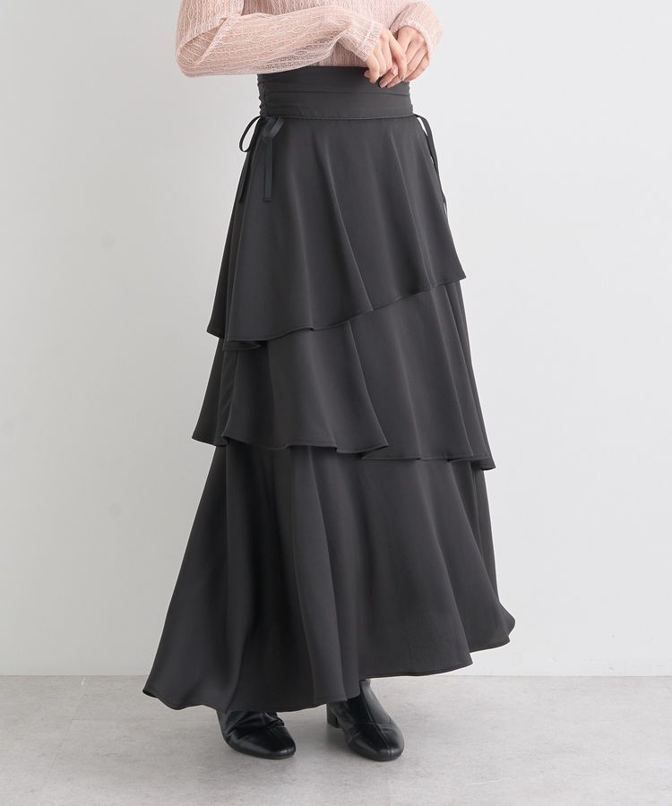 earth music&ecology「サイドリボンティアードスカート」|フレア|Black