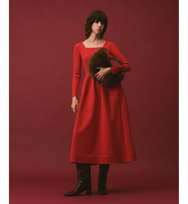 allureville「ウエストマークコクーンニットワンピース」|ワンピース|レッド