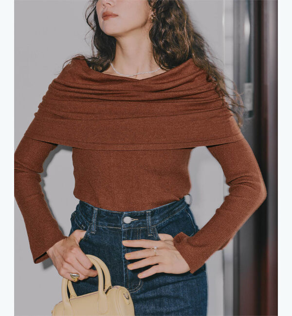 titivate「オフショルダーニット」|ニット・セーター|ブラウン