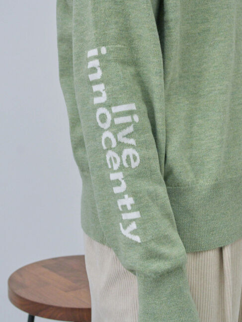 Samansa Mos2 blue「◎袖ロゴニットプルオーバー」|ニット・セーター|