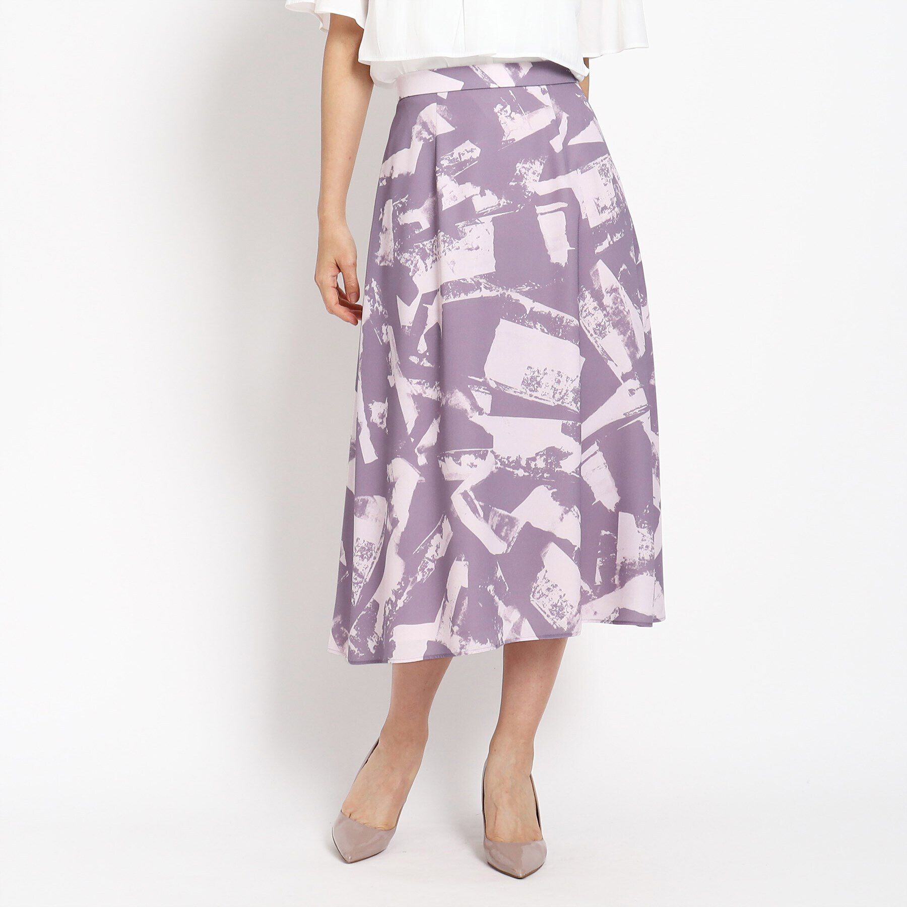 COUP DE CHANCE「【洗える／ウエストゴム入り】幾何柄フレアスカート」|スカート|ラベンダー(180)