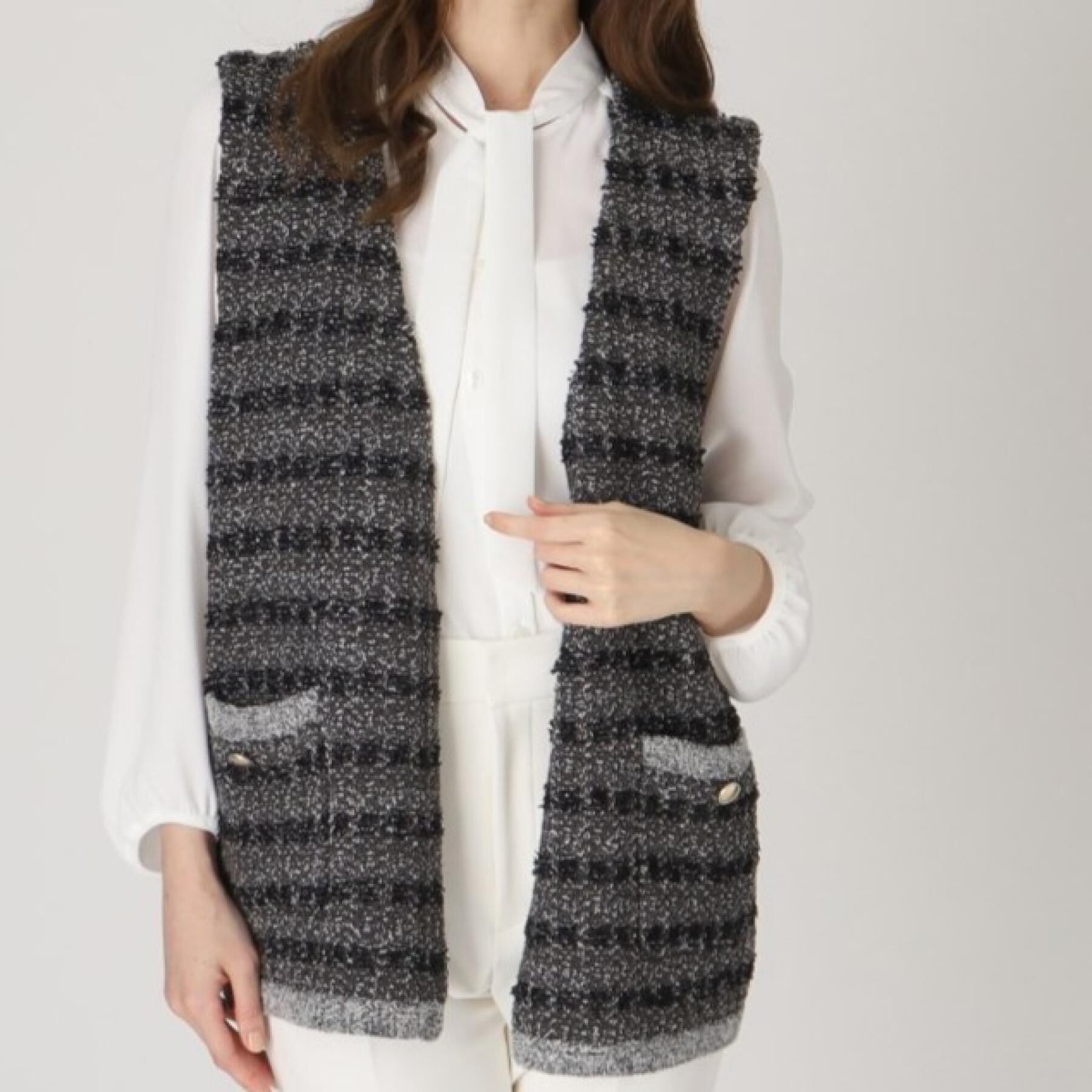 COUP DE CHANCE「【洗える】ツイード柄ニットジレ」|ベスト・ジレ|