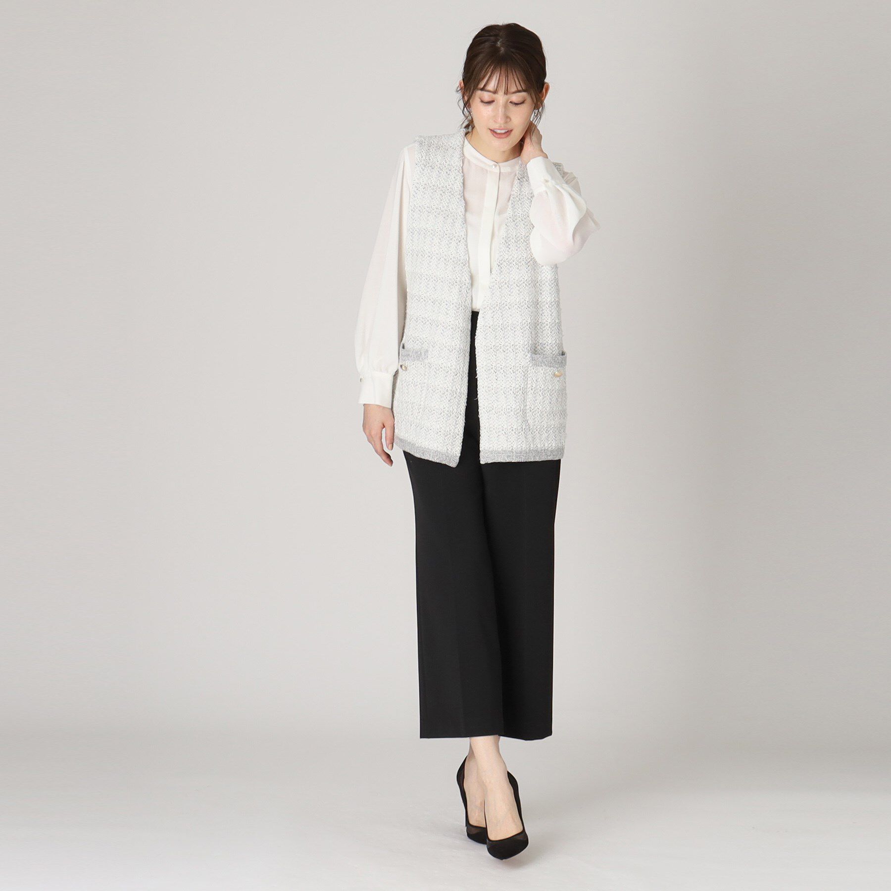 COUP DE CHANCE「【洗える】ツイード柄ニットジレ」|ベスト・ジレ|