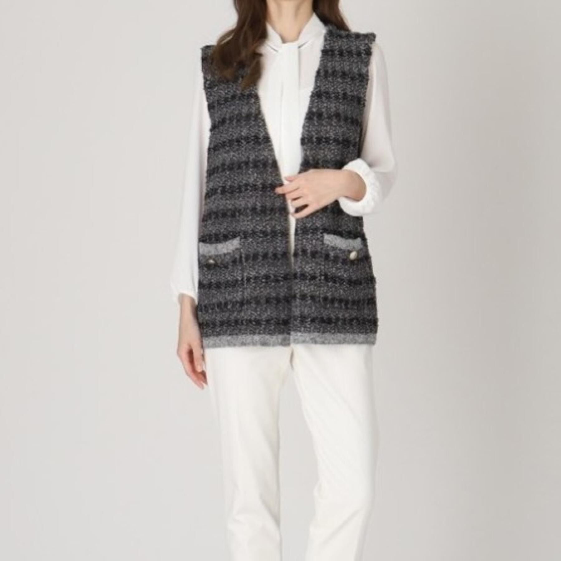 COUP DE CHANCE「【洗える】ツイード柄ニットジレ」|ベスト・ジレ|