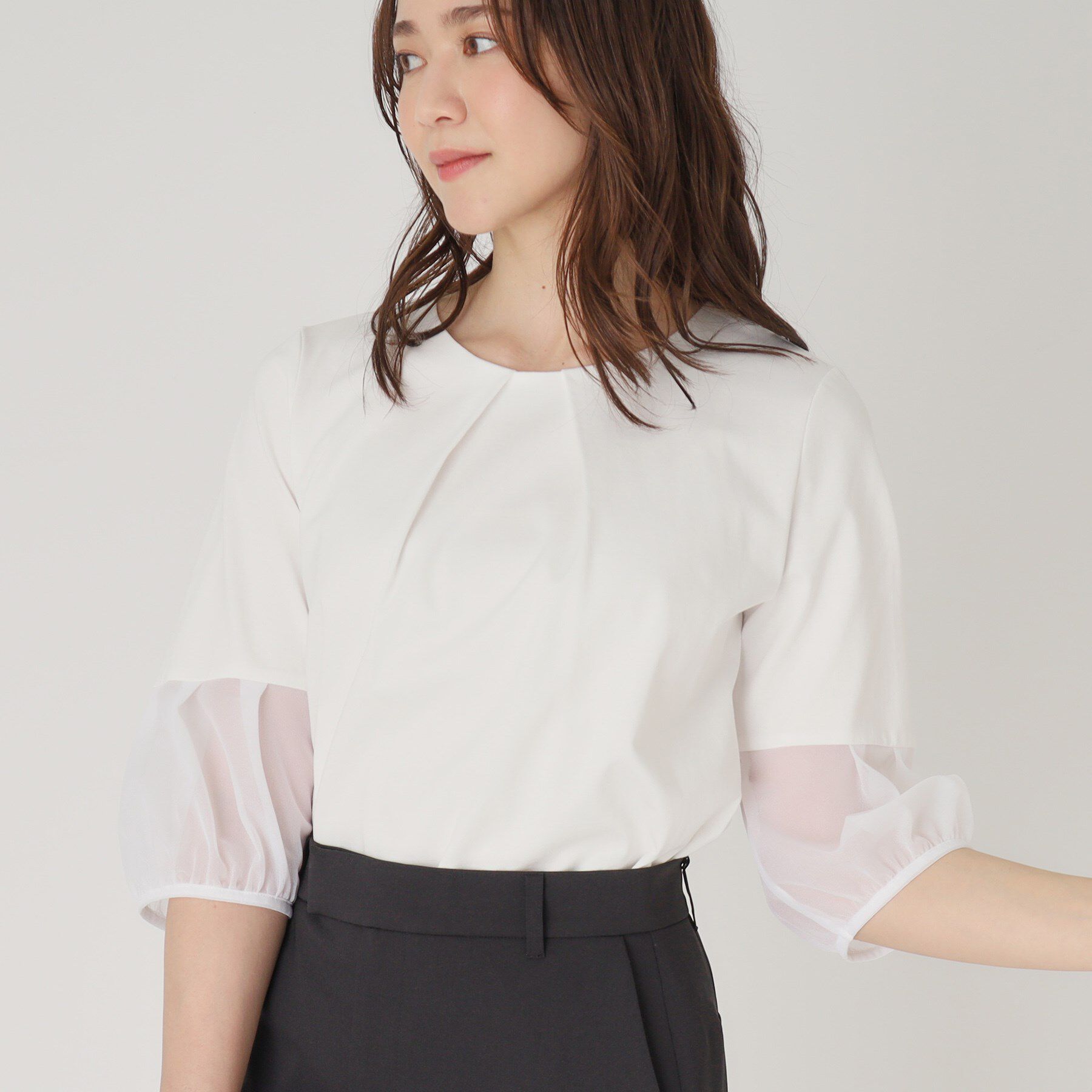 COUP DE CHANCE「【洗える／日本製】袖デザイントップス」|Tシャツ・カットソー|ホワイト(001)