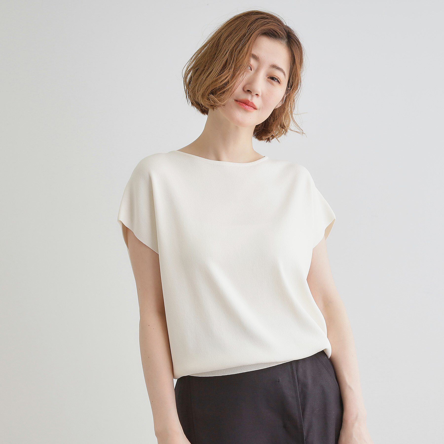 grove「【嬉しい機能付き】やわらかドライタッチフレンチスリーブニット」|ニット・セーター|