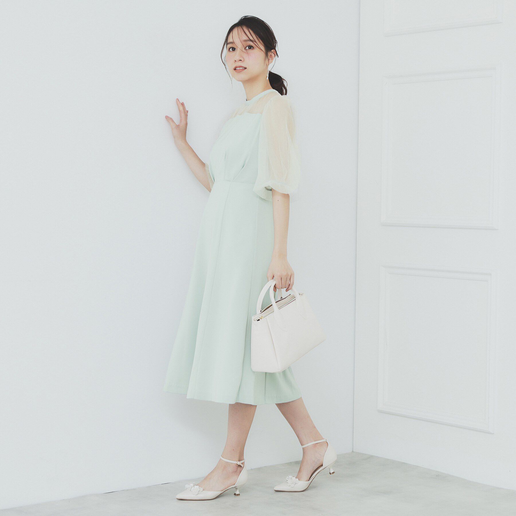 index「ドットチュールスリーブドッキングワンピース【洗濯機洗い可】」|ワンピース|