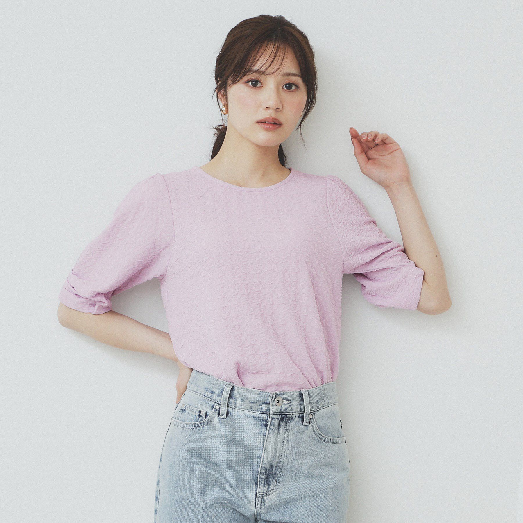 index「シボジャカードタックギャザートップス【洗濯機洗い可】」|Tシャツ・カットソー|