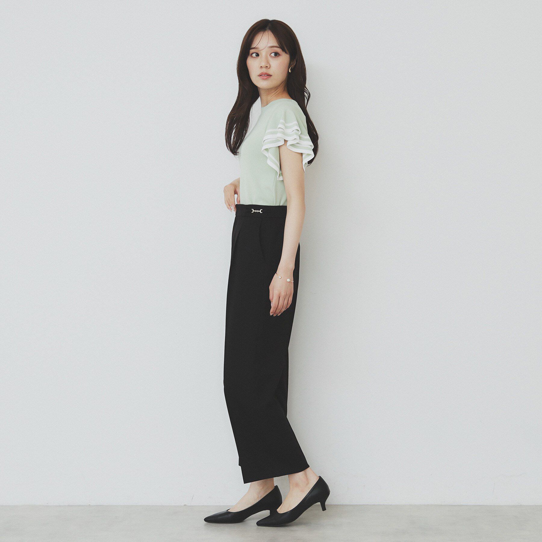 index「ボーダーフリルスリーブニット【洗濯機洗い可】」|ニット・セーター|