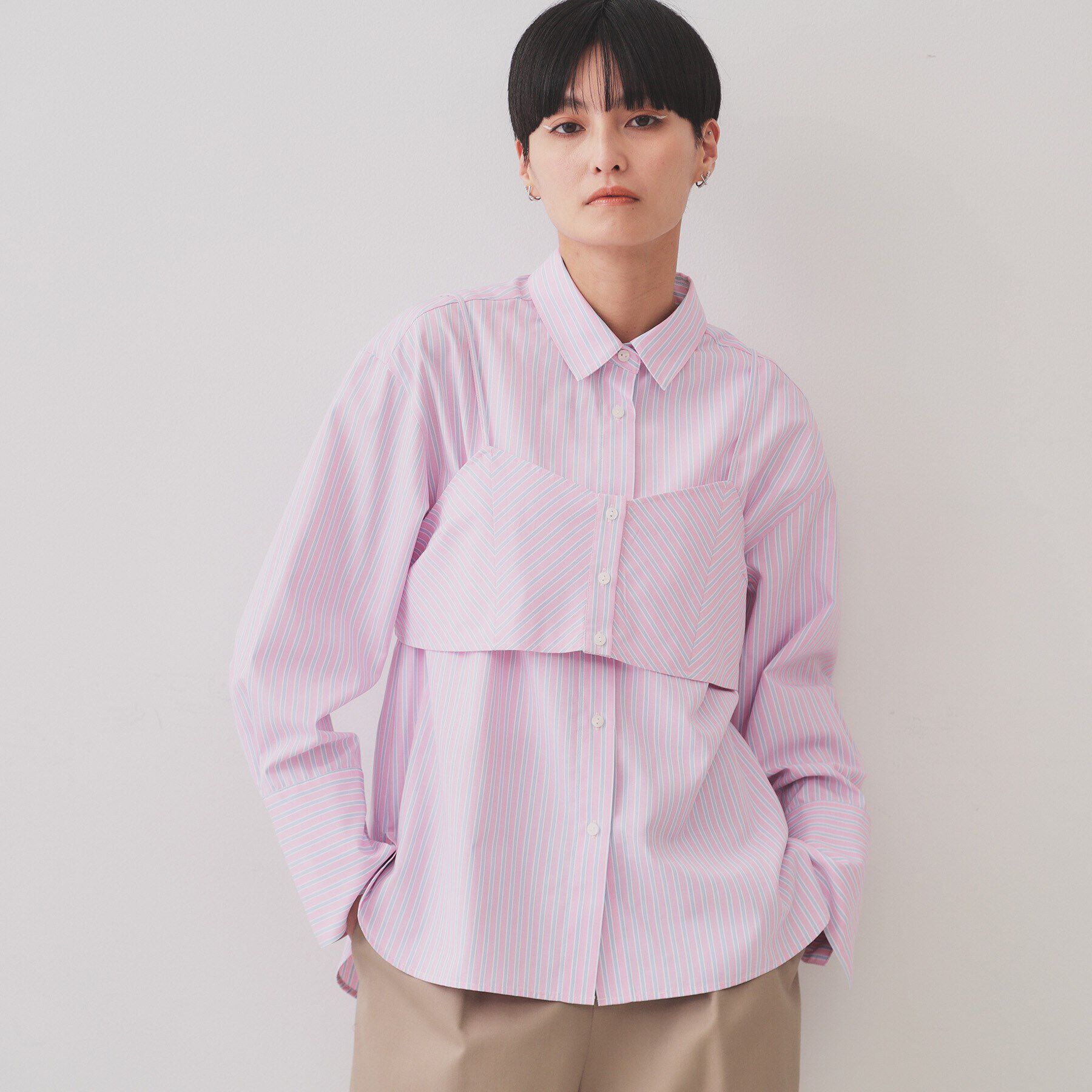 OPAQUE.CLIP「《andGIRL掲載》ストライプビスチェセットシャツ【洗濯機洗い可）】」|シャツ・ブラウス|ピンク(371)