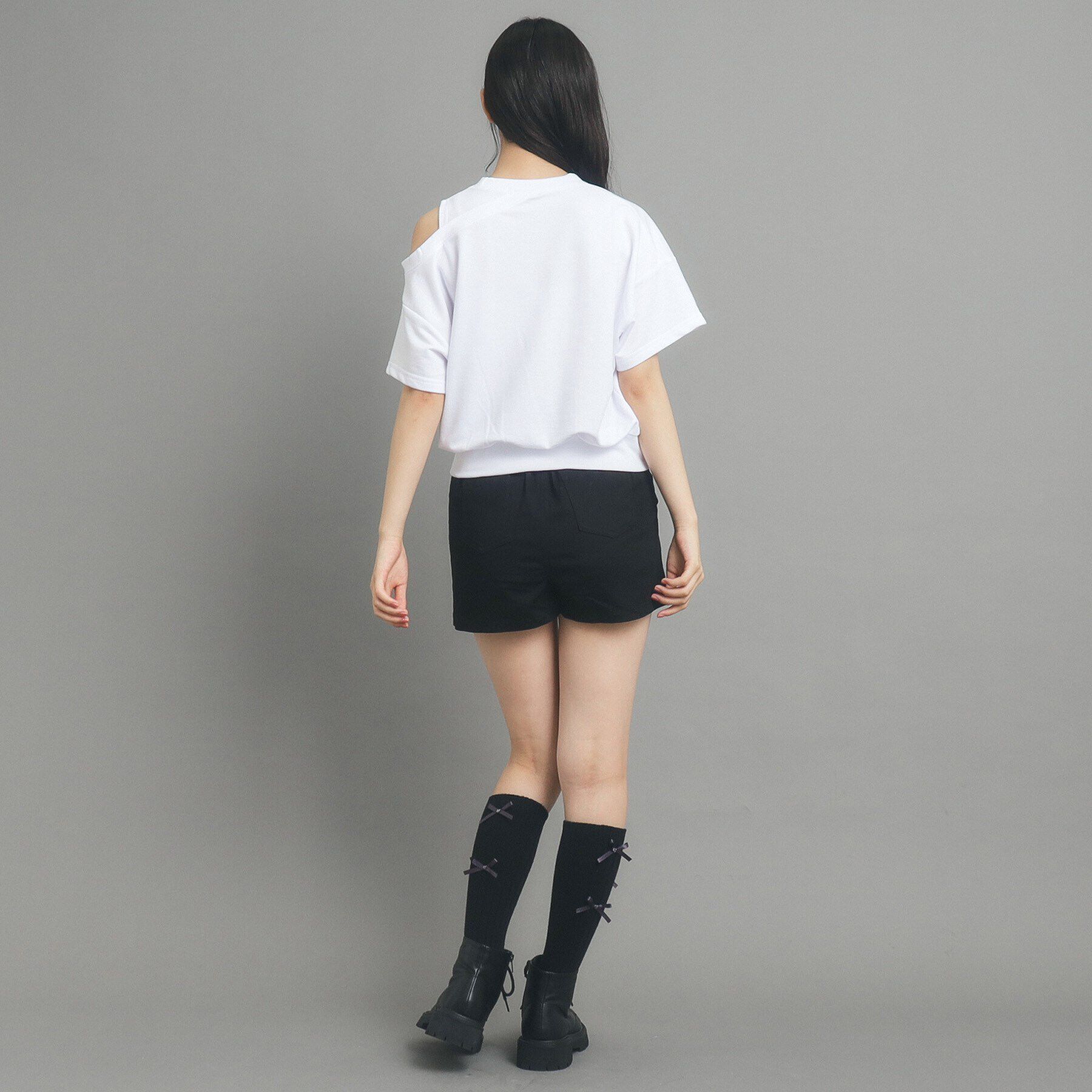 PINK-latte「リボンモチーフ裏毛オフショルダー」|Tシャツ・カットソー|