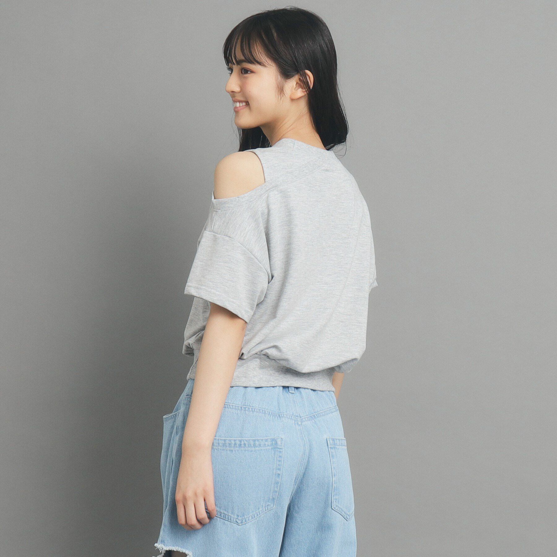 PINK-latte「リボンモチーフ裏毛オフショルダー」|Tシャツ・カットソー|