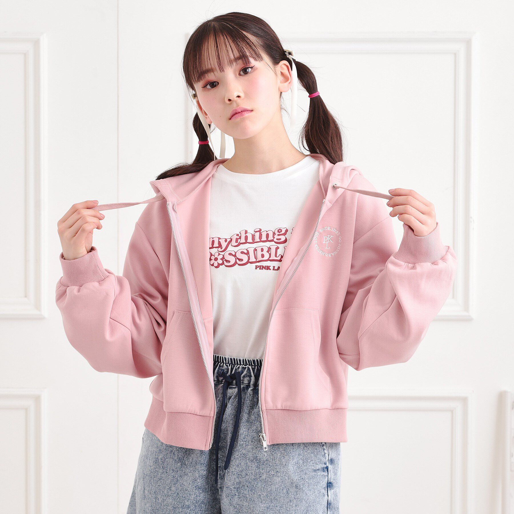 PINK-latte「フード付きジップパーカ」|パーカー|ピンク(071)