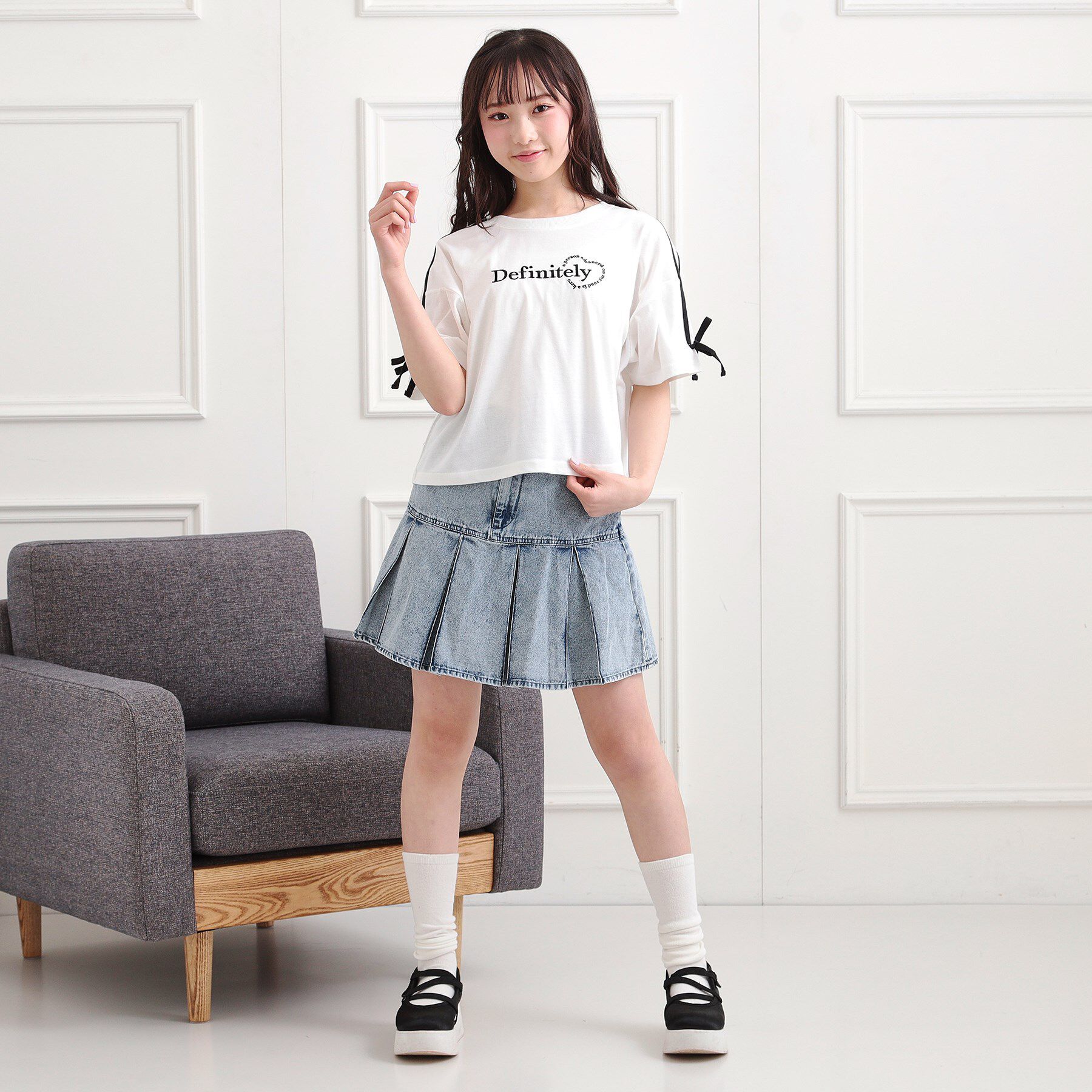 PINK-latte「袖ラインリボンTシャツ」|Tシャツ・カットソー|