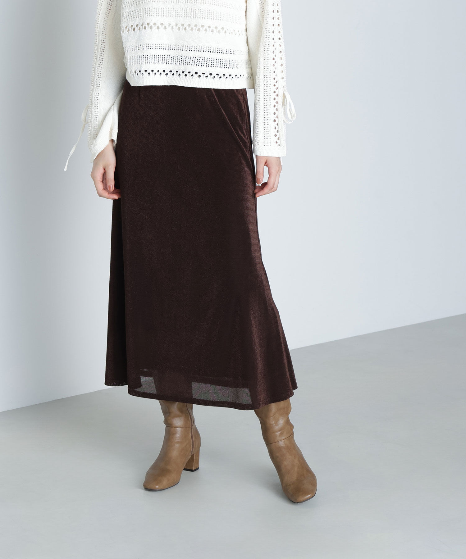  「ベロアライクナロースカート」|スカート|ダークブラウ 1
