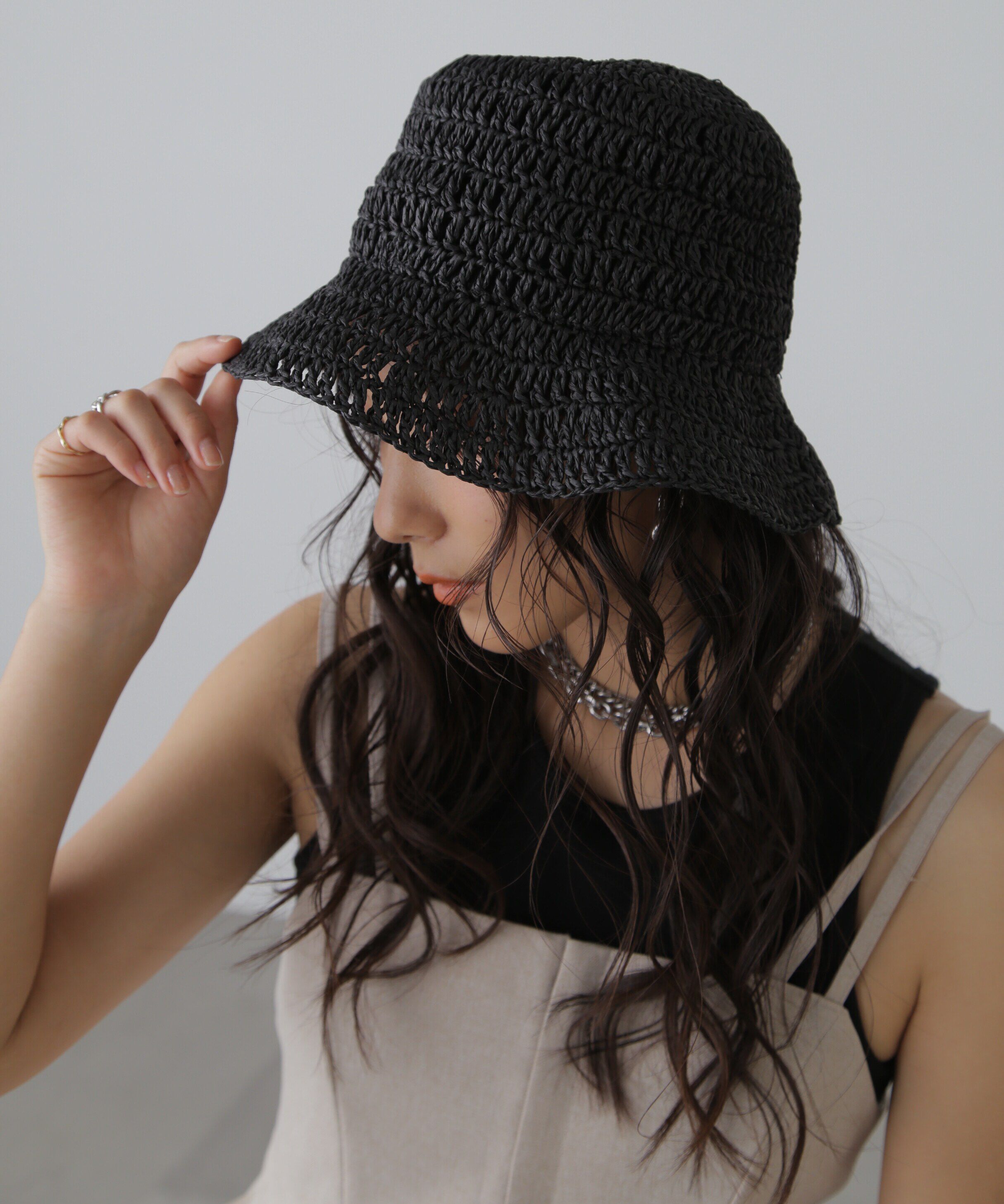  「ペーパークロシェキャペリンハット」|ソックス|ブラック