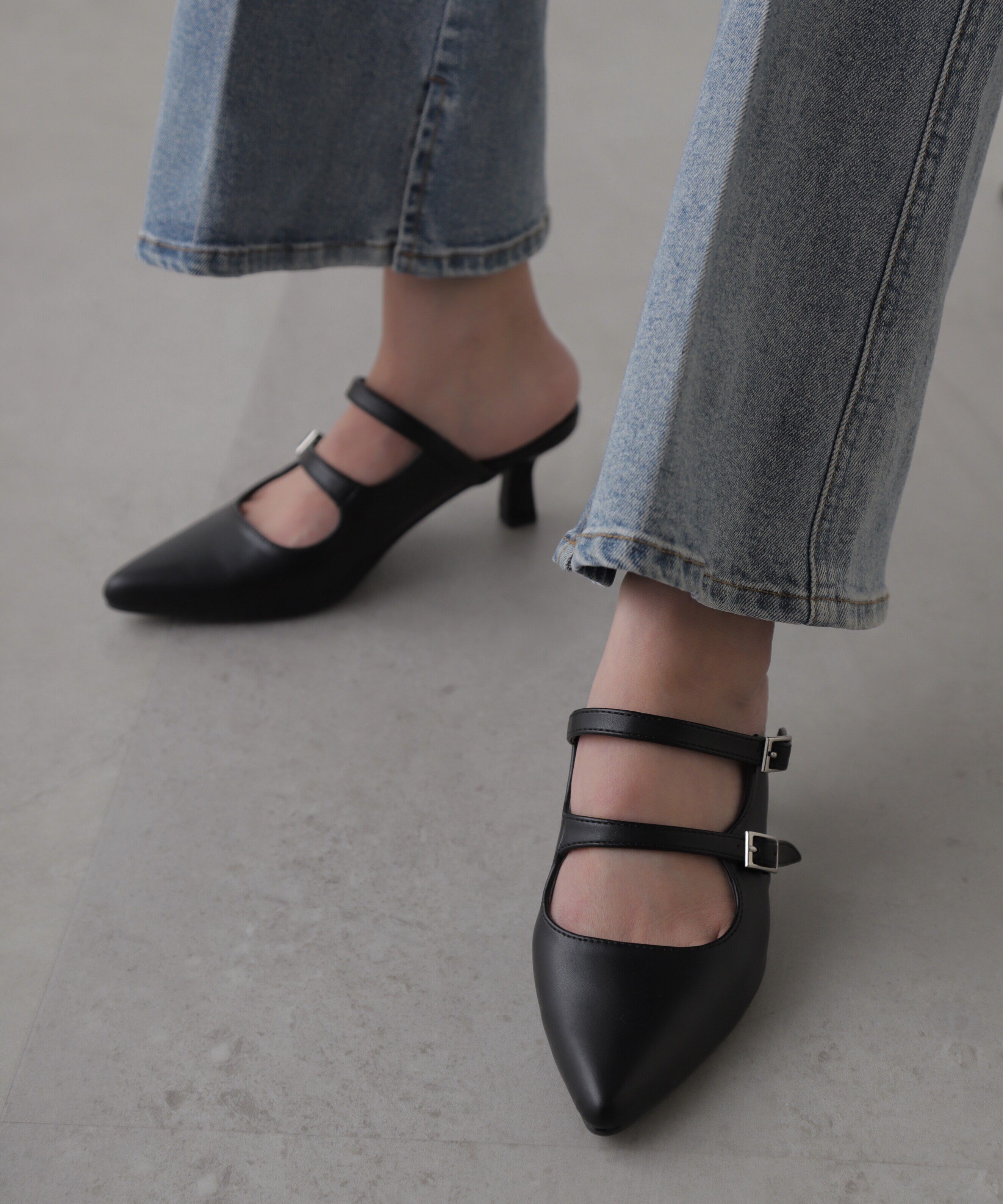  「スクエアバックルミュール」|その他|ブラック