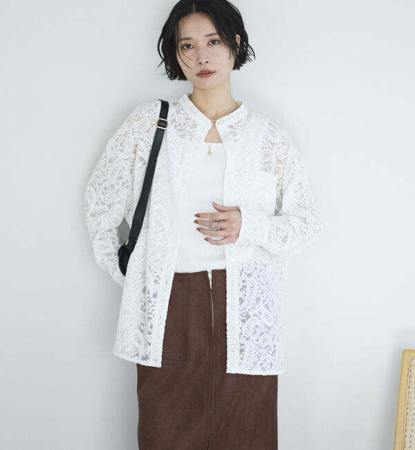 Doux archives「フロッキーレースバンドカラーシャツ／」|シャツ・ブラウス|OFF WHITE