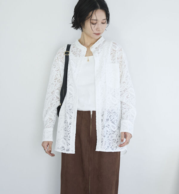 Doux archives「フロッキーレースバンドカラーシャツ／」|シャツ・ブラウス|