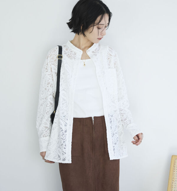 Doux archives「フロッキーレースバンドカラーシャツ／」|シャツ・ブラウス|
