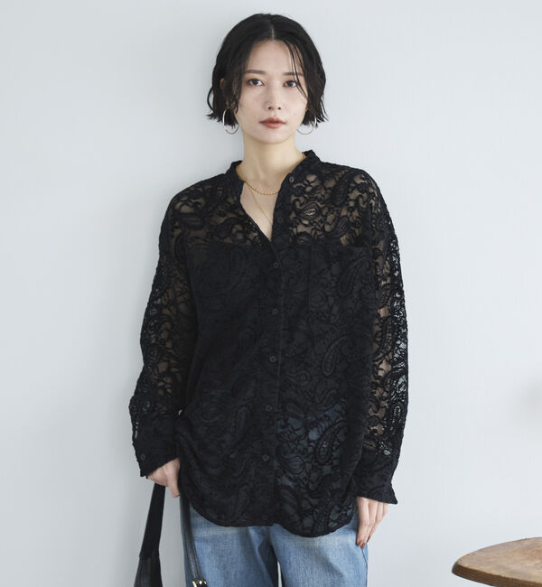 Doux archives「フロッキーレースバンドカラーシャツ／」|シャツ・ブラウス|