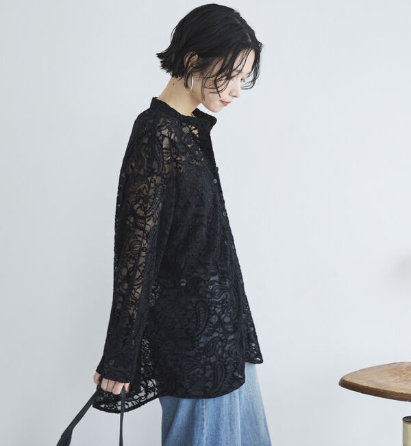 Doux archives「フロッキーレースバンドカラーシャツ／」|シャツ・ブラウス|