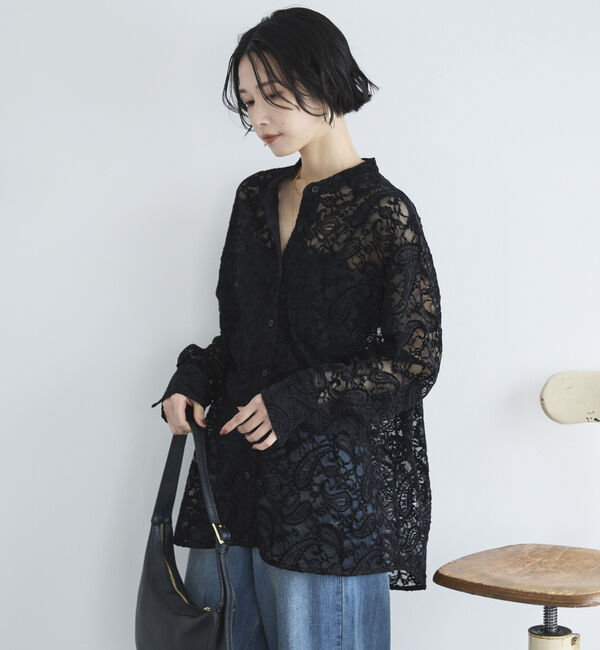 Doux archives「フロッキーレースバンドカラーシャツ／」|シャツ・ブラウス|