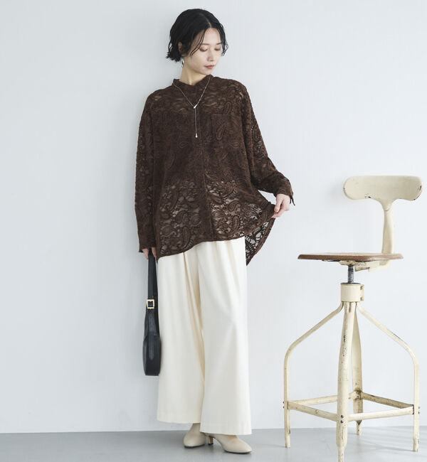 Doux archives「フロッキーレースバンドカラーシャツ／」|シャツ・ブラウス|