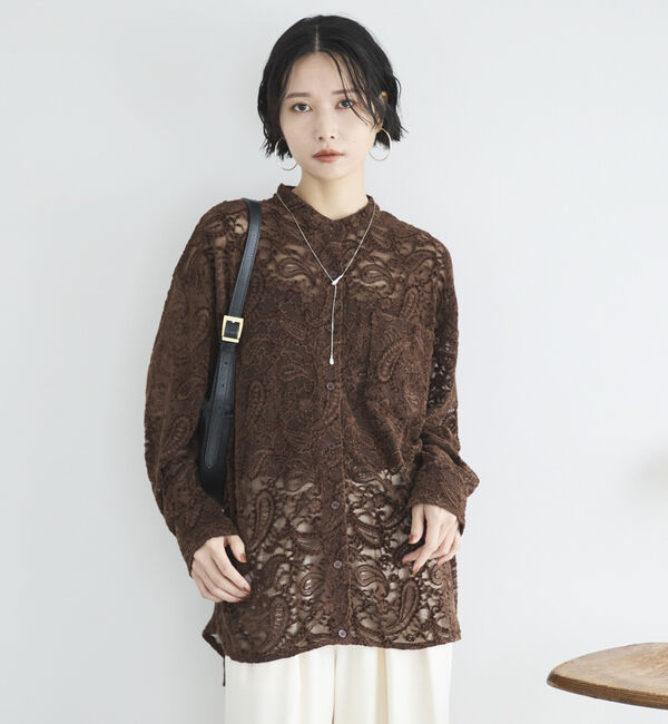 Doux archives「フロッキーレースバンドカラーシャツ／」|シャツ・ブラウス|