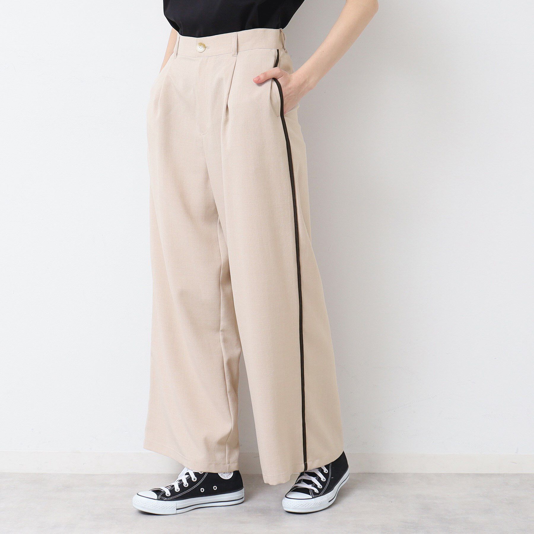 Dessin「【セットアップ可能・洗える】タック入りワイドパンツ（S～L）」|その他|グレージュ(050)