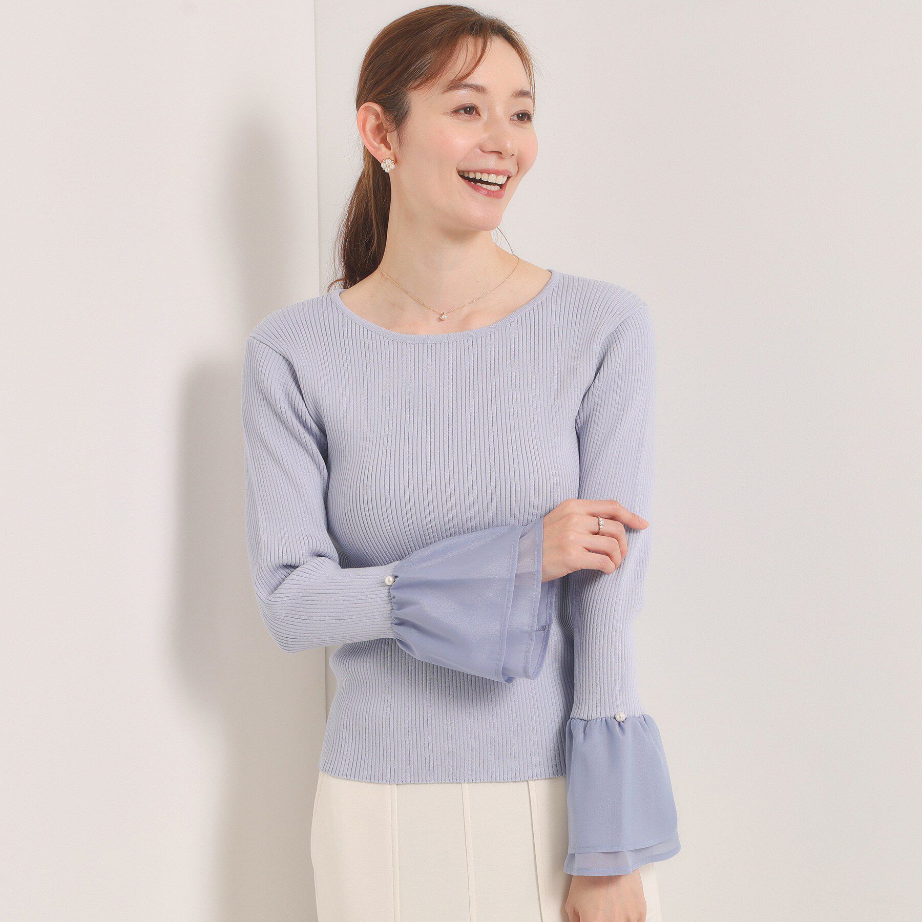 ITS&rsquo;DEMO「袖口フリルリブニット」|ニット・セーター|サックスブルー(09