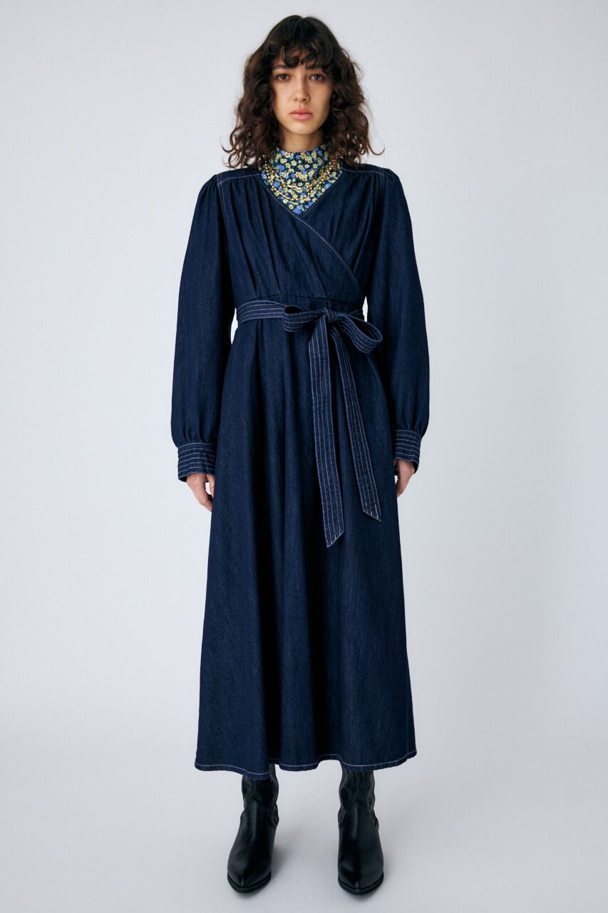 MOUSSY「CACHECOEUR DENIM ドレス」|ワンピース|BLU