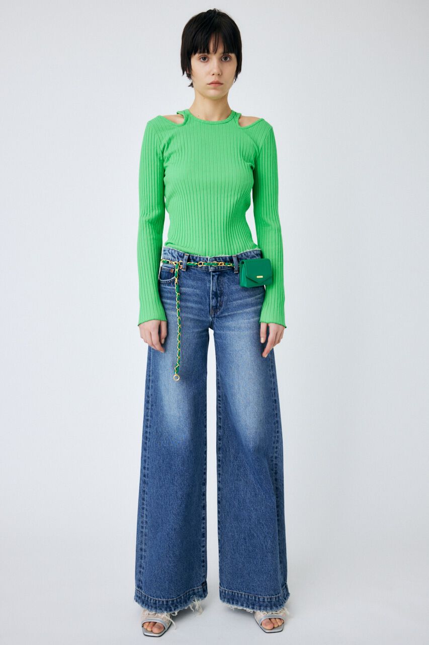 MOUSSY「CUT OFF WIDE LEG STRAIGHT」|デニム|