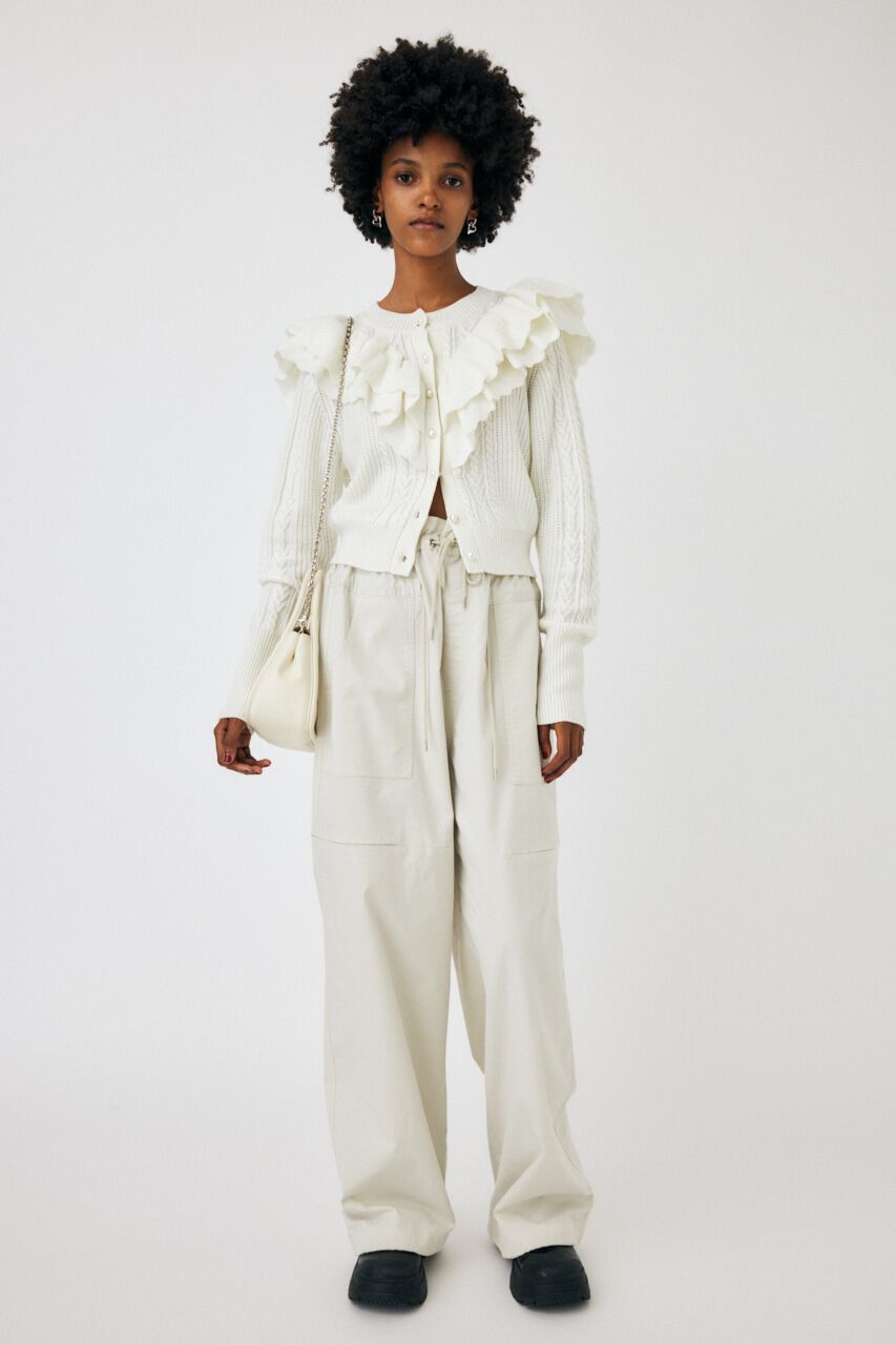 MOUSSY「F／PEARL BUTTON STAND FRILL カーディガン」|ニット・セーター|